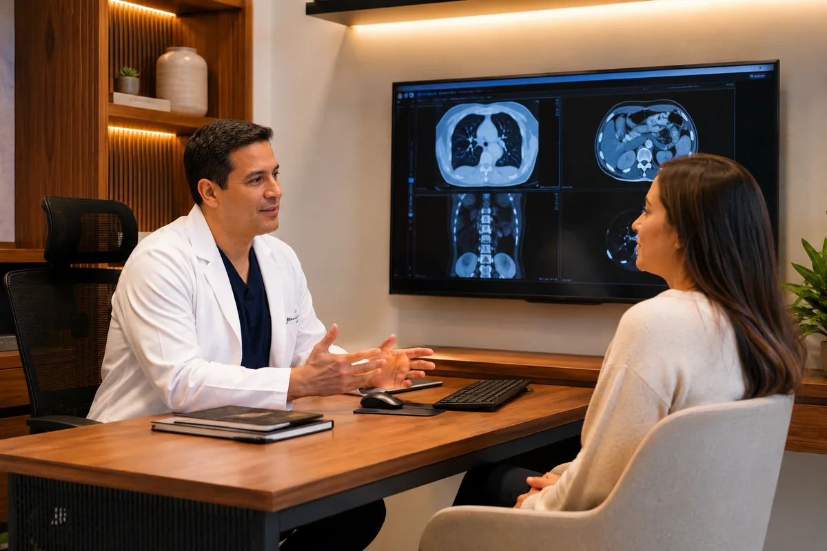 Surgeon consultation in a modern Colombian clinic